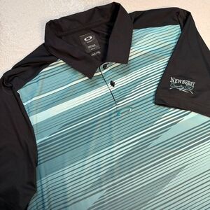 Oakley Golf Polo Shirt Mens XL Blue Stripe Performance Athletic Newberry CC